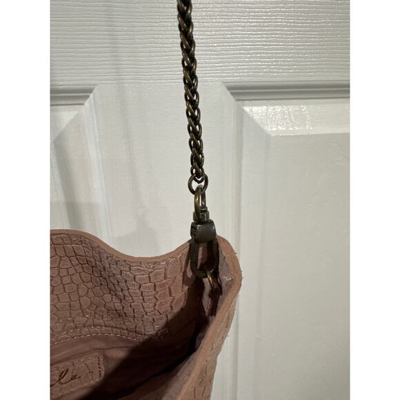Free People Dusty Pink Suede Croc Embossed Crossbody Chain Strap Leather Bag - Picture 3 of 9